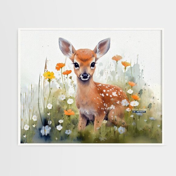 16x20 Cute Fawn Deer Watercolor Oil Painting Poster Wall Art 16x20 Poster - Picture 2 of 7